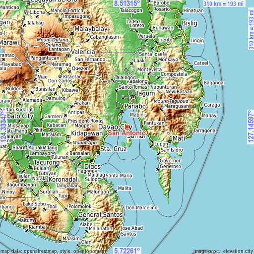 Topographic map of San Antonio