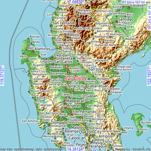 Topographic map of San Andres