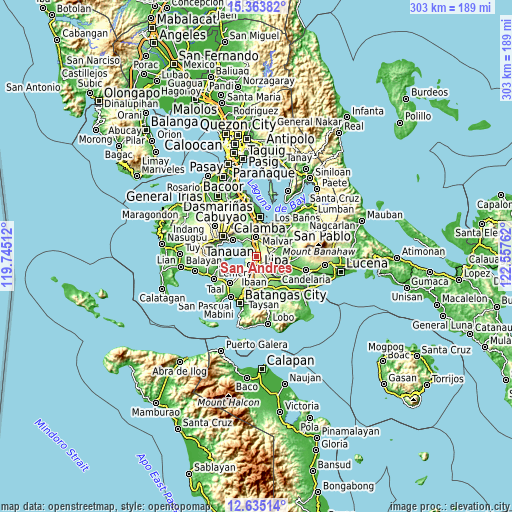 Topographic map of San Andres