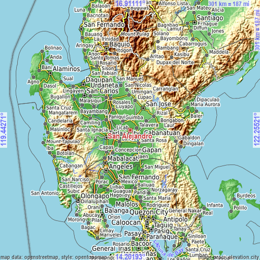 Topographic map of San Alejandro