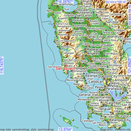 Topographic map of San Agustin