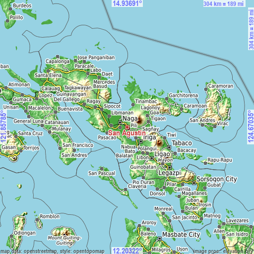 Topographic map of San Agustin