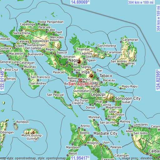 Topographic map of San Agustin