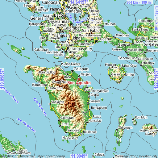Topographic map of San Agustin