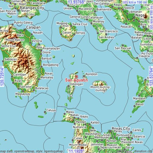 Topographic map of San Agustin