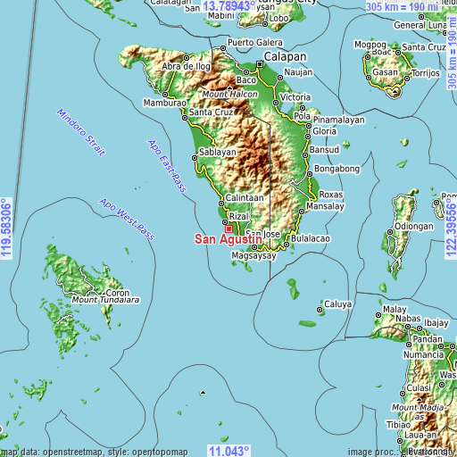 Topographic map of San Agustin