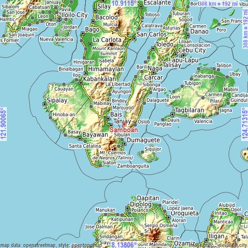 Topographic map of Samboan