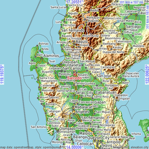 Topographic map of Salcedo