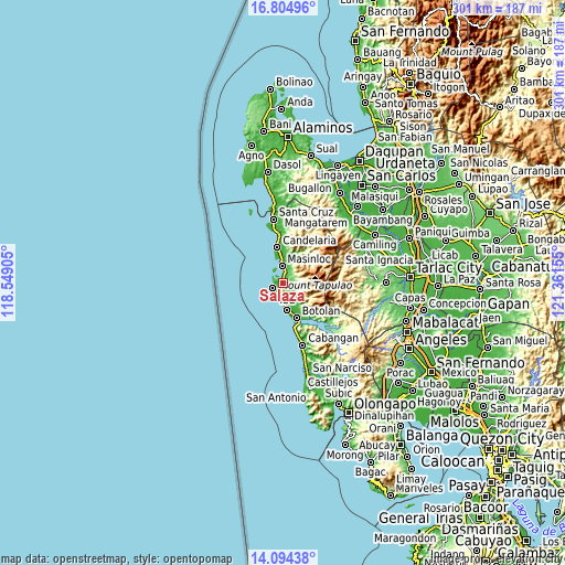 Topographic map of Salaza