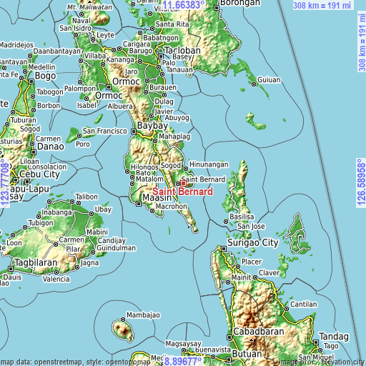 Topographic map of Saint Bernard