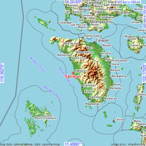 Topographic map of Sablayan