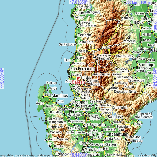Topographic map of Sablan