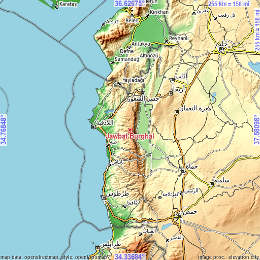 Topographic map of Jawbat Burghāl