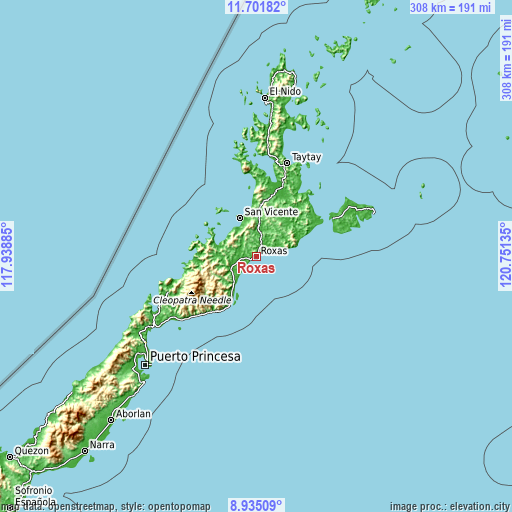 Topographic map of Roxas