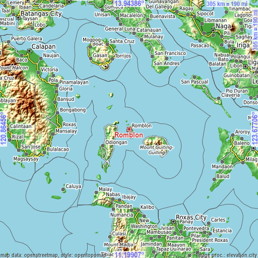 Topographic map of Romblon