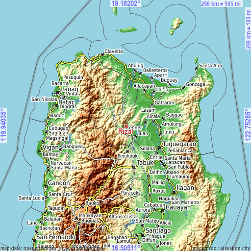 Topographic map of Rizal