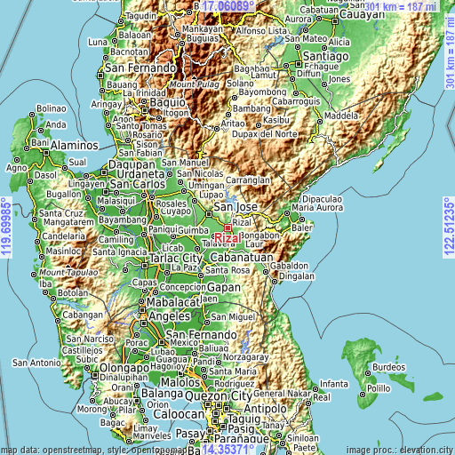 Topographic map of Rizal