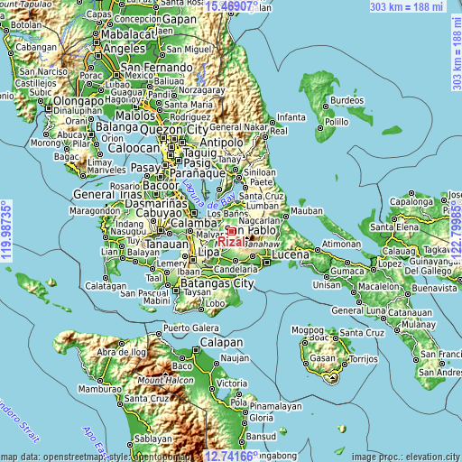 Topographic map of Rizal