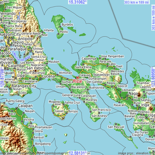 Topographic map of Rizal