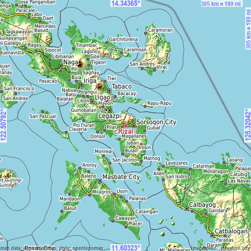 Topographic map of Rizal