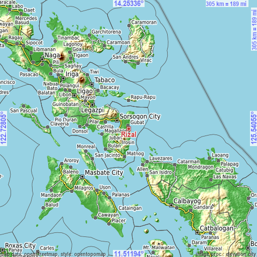 Topographic map of Rizal