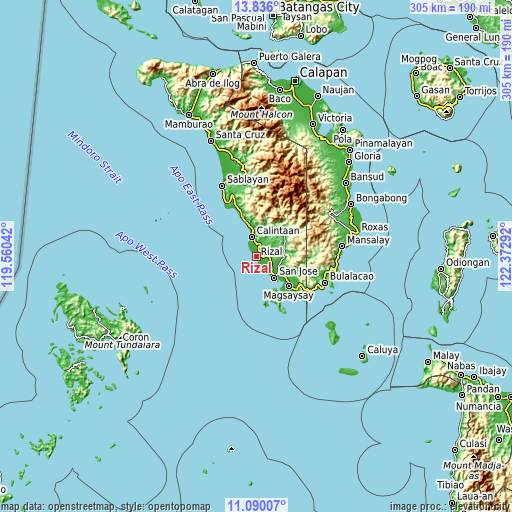 Topographic map of Rizal