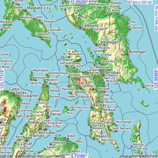 Topographic map of Rizal