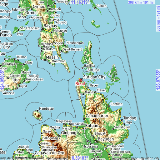 Topographic map of Rizal