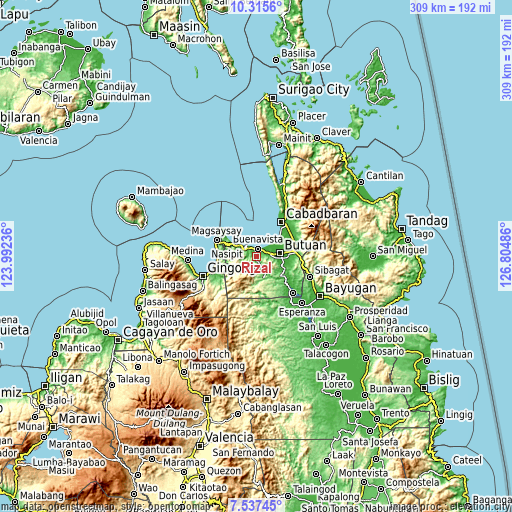 Topographic map of Rizal
