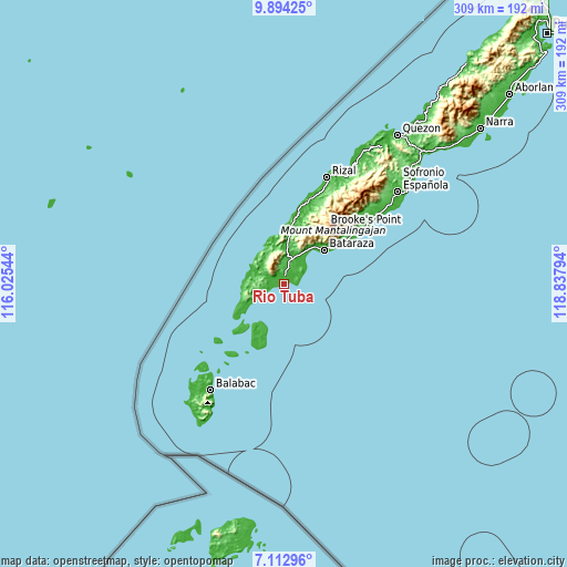 Topographic map of Rio Tuba