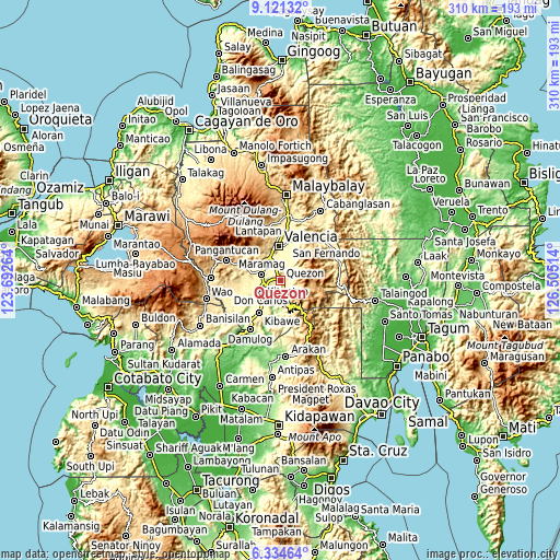 Topographic map of Quezon