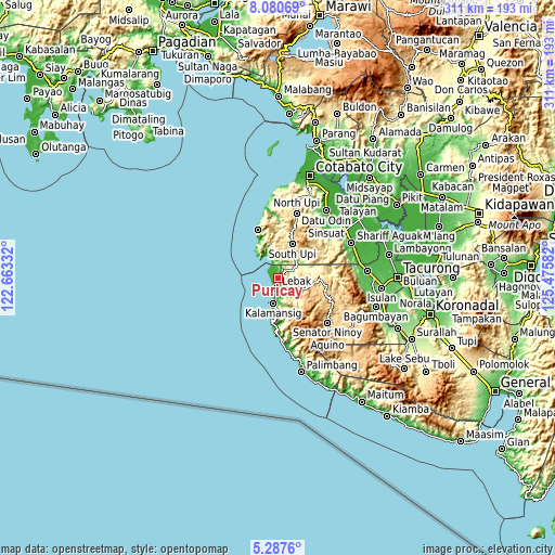 Topographic map of Puricay