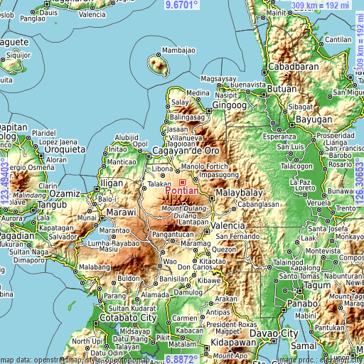 Topographic map of Pontian