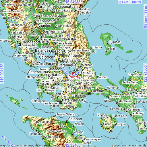 Topographic map of Punta