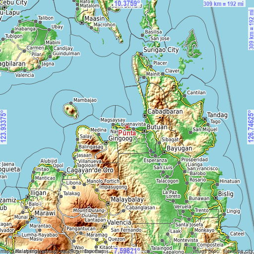 Topographic map of Punta