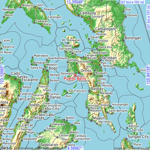 Topographic map of Puerto Bello