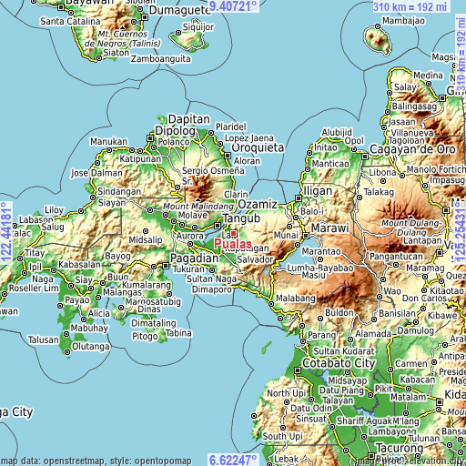 Topographic map of Pualas