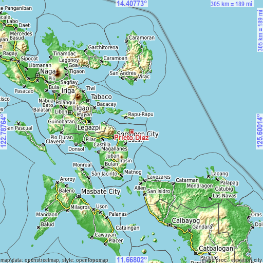 Topographic map of Prieto Diaz