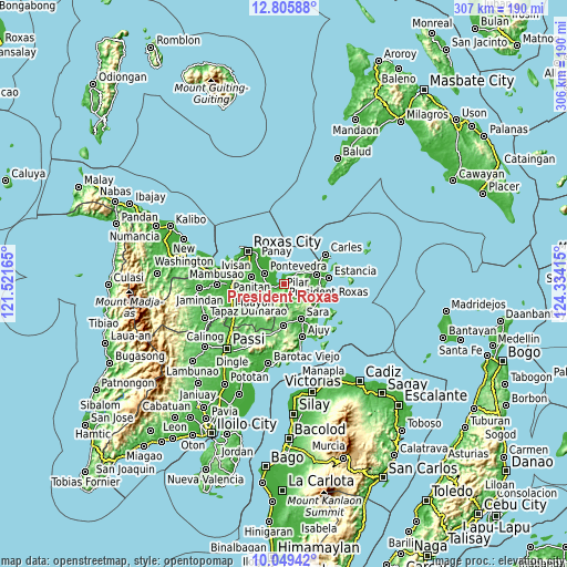 Topographic map of President Roxas