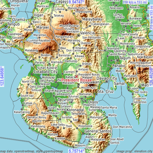 Topographic map of President Roxas