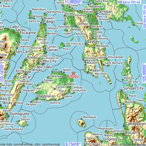 Topographic map of Pitogo