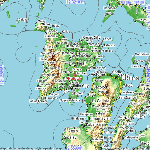 Topographic map of Pototan