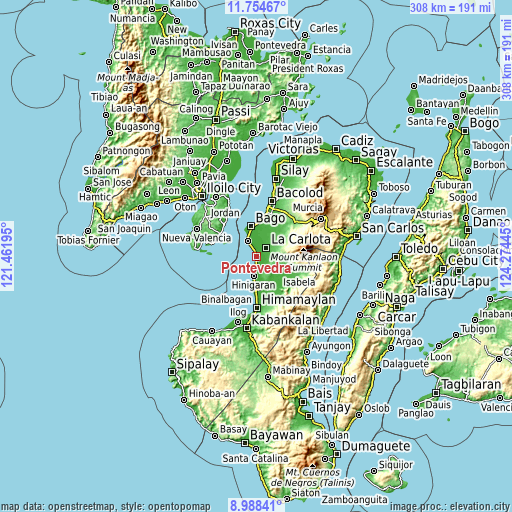 Topographic map of Pontevedra