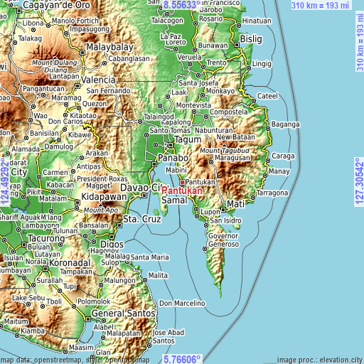 Topographic map of Pantukan