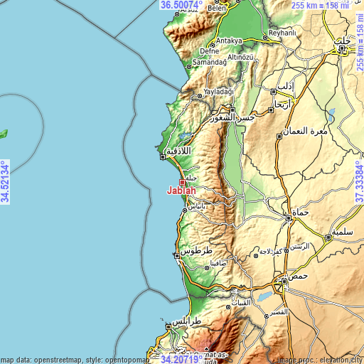 Topographic map of Jablah