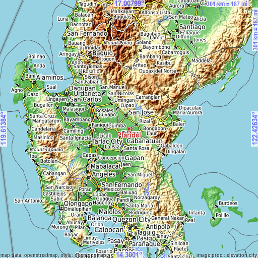 Topographic map of Plaridel