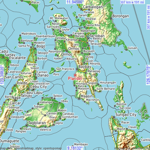 Topographic map of Plaridel