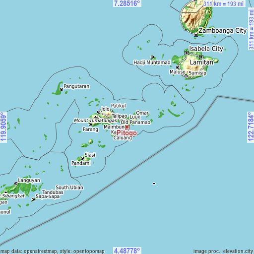 Topographic map of Pitogo
