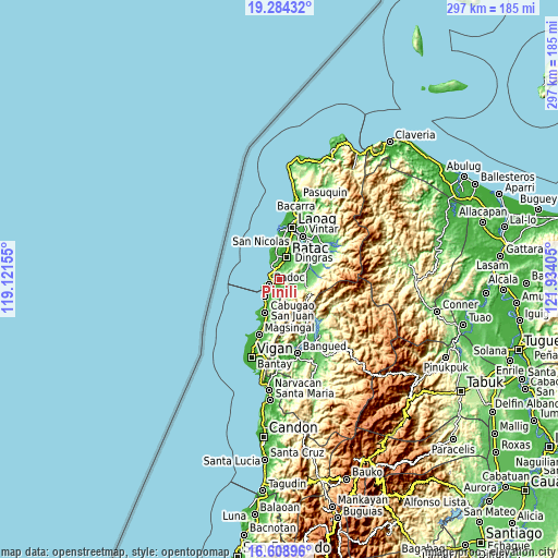 Topographic map of Pinili