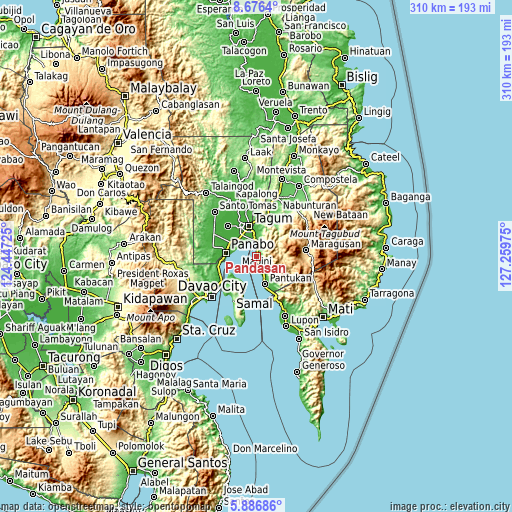 Topographic map of Pandasan